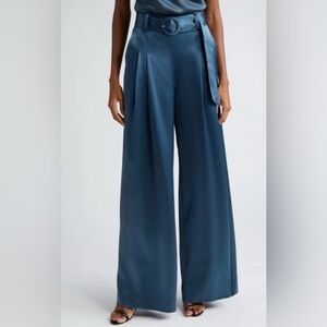 EUC Cinq A Sept Shauna Satin Wide Leg Pants In Onyx 12 no belt